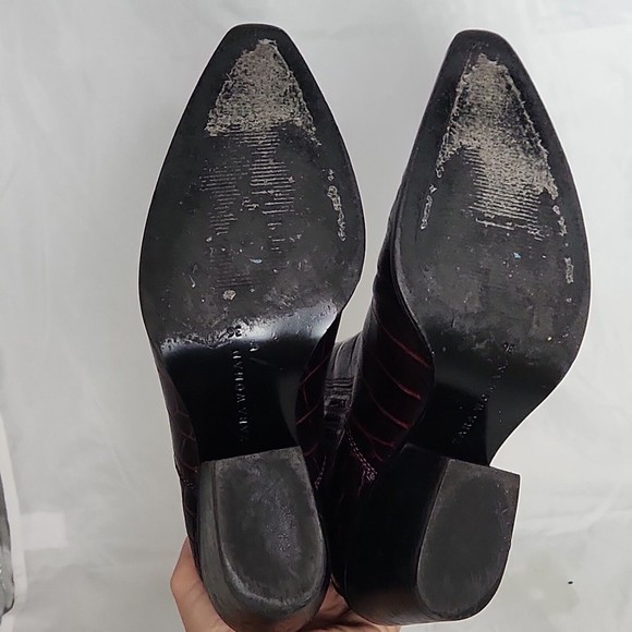 ZARA WOMAN‎ Animal crocodile Print Cowboy Style Boots (Booties) burgundy SZ 36 - Picture 9 of 9
